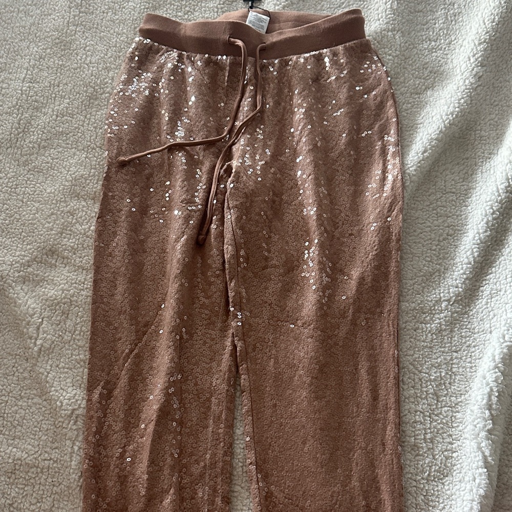 Express Sequin Track Pants in Rose Gold
